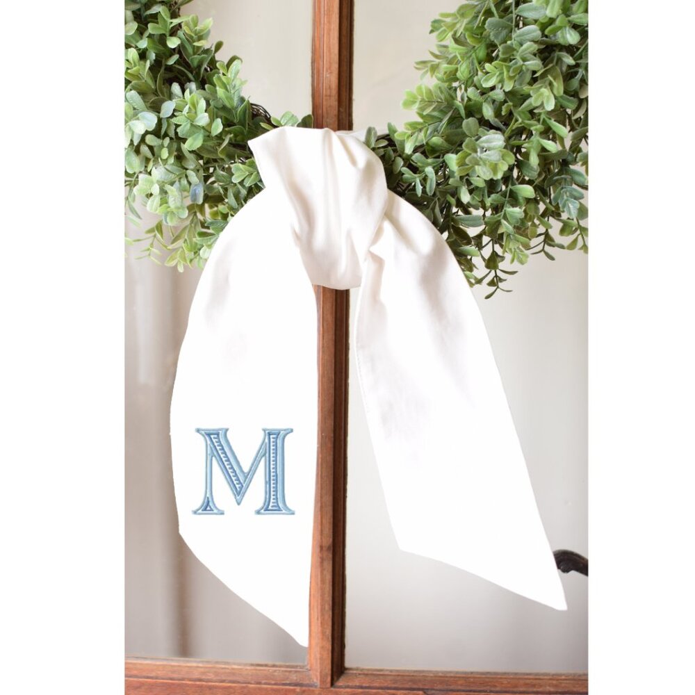 Single Initial Wreath Sash in blue thread - New
